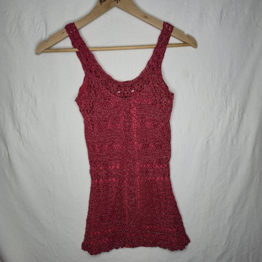 Le Chateau Ladies Pink Crochet Tank Top With Liner Size Small